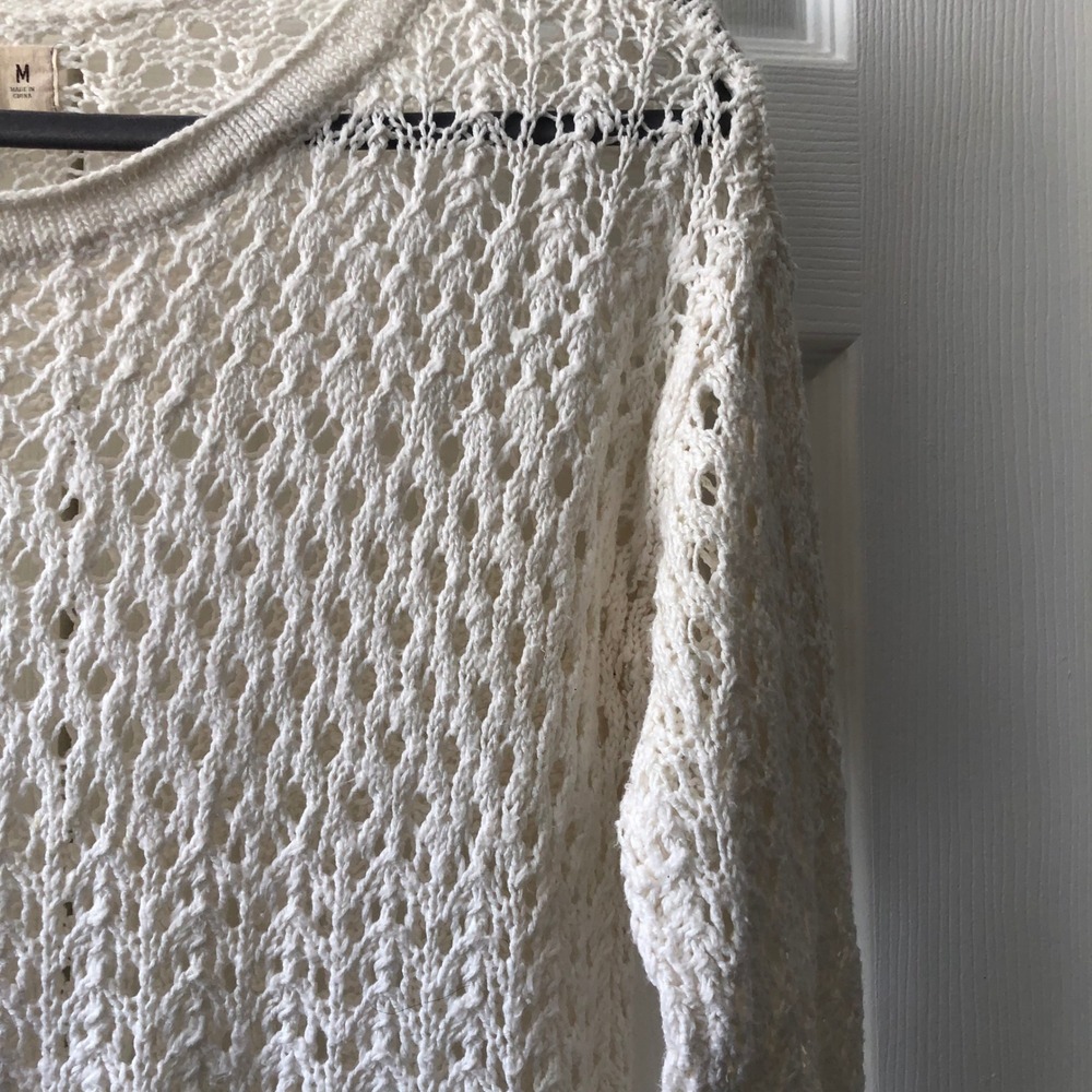Hollister Womens Cream White Open Knit Crochet Sweater Long Sleeve Size M - Picture 6 of 9